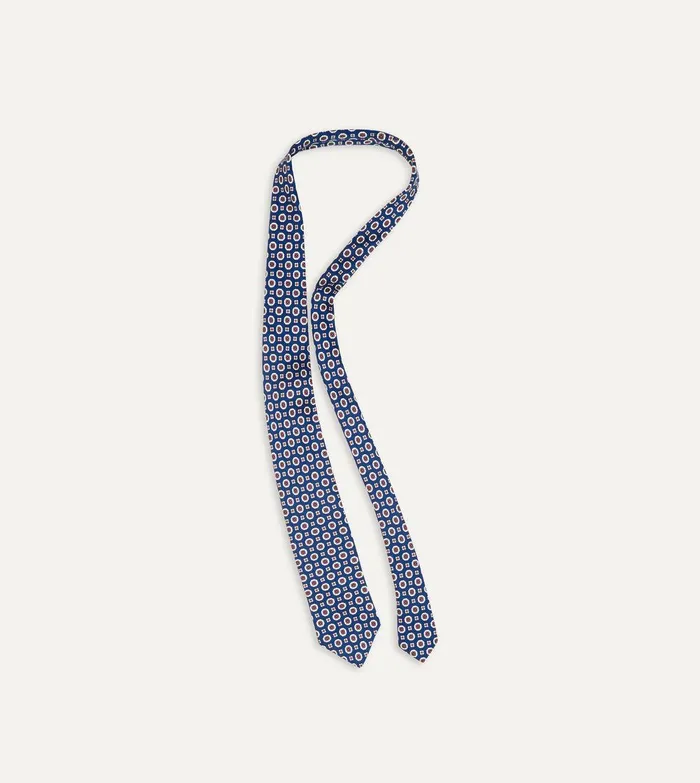 Drake039s Blue And Red Geometric Medallion Print Silk Foulard Tie 8211 Ties