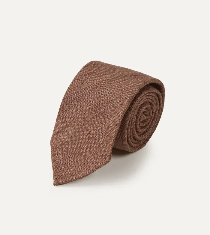 Drake039s Brown Tussah Hand Rolled Silk Tie 8211 Ties