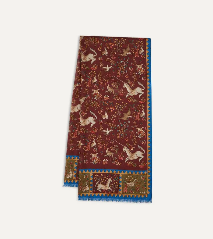 Drake039s Burgundy Unicorn Print WoolSilk Scarf 8211 Accessories