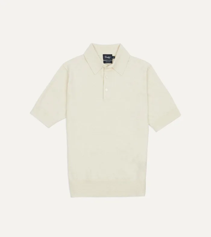 Drake039s Ecru Knitted LinenCotton ShortSleeve Polo Shirt 8211 Clothing