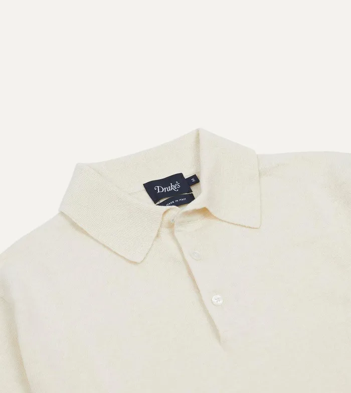 Drake039s Ecru Knitted LinenCotton ShortSleeve Polo Shirt 8211 Clothing