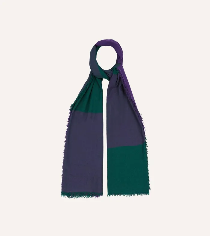Drake039s Green And Purple Washed Check Wool Scarf 8211 Accessories