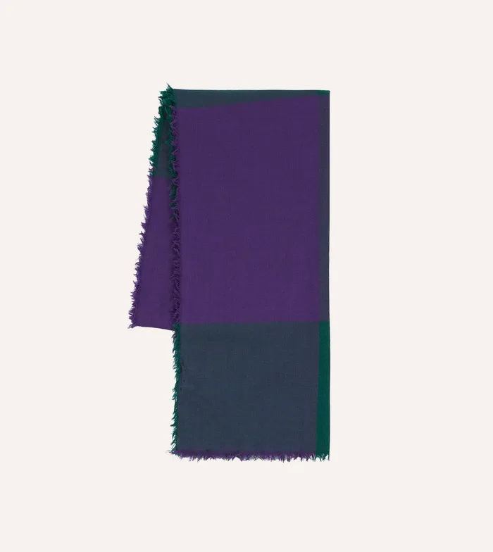 Drake039s Green And Purple Washed Check Wool Scarf 8211 Accessories