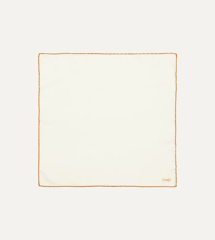 Drake039s Ivory And Gold Shoestring Border Silk Pocket Square 8211 Accessories