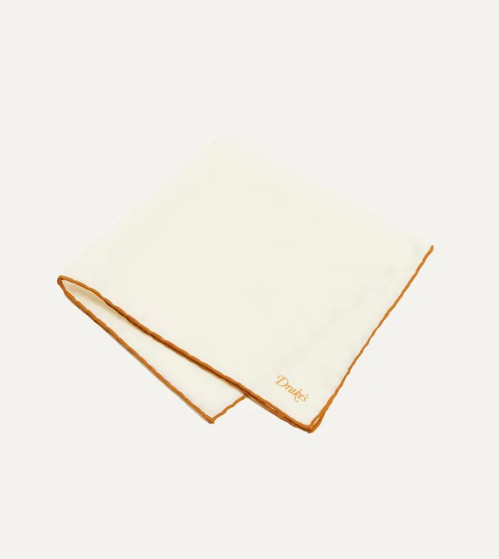 Drake039s Ivory And Gold Shoestring Border Silk Pocket Square 8211 Accessories