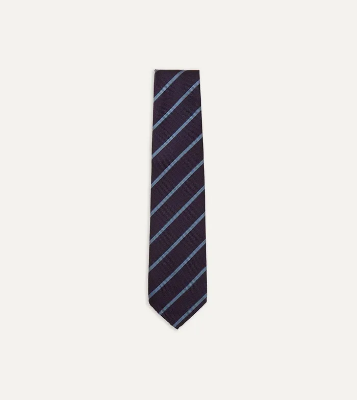 Drake039s Navy And Blue Stripe Repp Silk Tie 8211 Ties