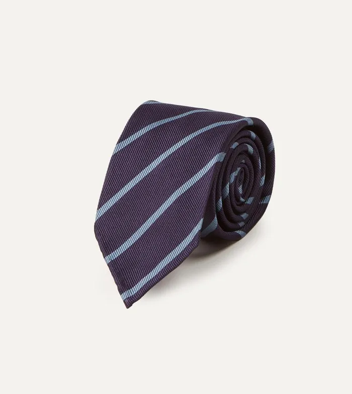 Drake039s Navy And Blue Stripe Repp Silk Tie 8211 Ties