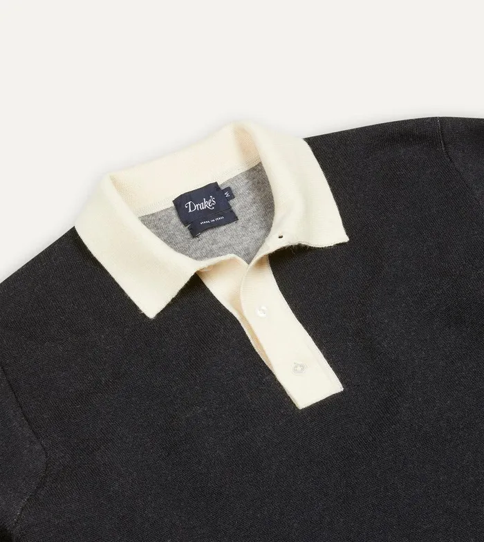 Drake039s Navy And Ecru Merino Wool Knitted Rugby Shirt 8211 ClothingShirts