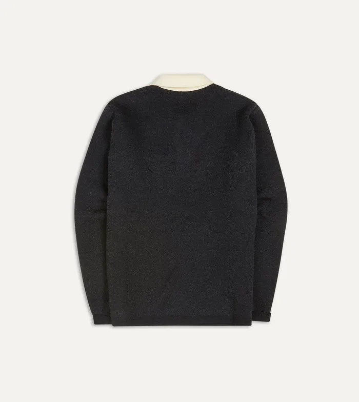 Drake039s Navy And Ecru Merino Wool Knitted Rugby Shirt 8211 ClothingShirts