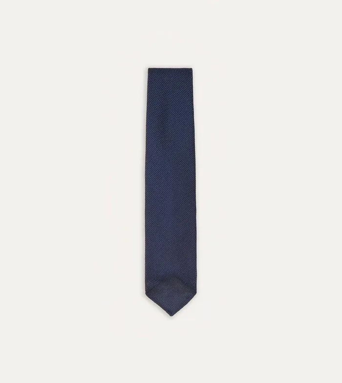 Drake039s Navy Fine Woven Grenadine Silk Hand Rolled Tie 8211 Ties