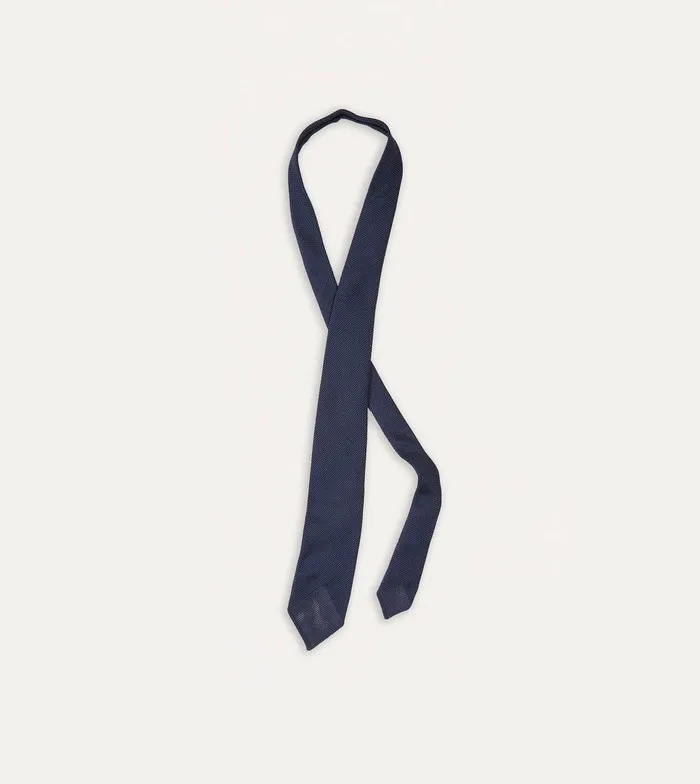 Drake039s Navy Fine Woven Grenadine Silk Hand Rolled Tie 8211 Ties