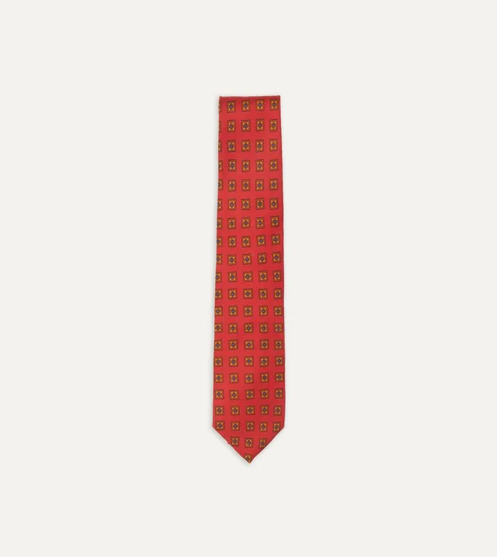 Drake039s Red And Green Diamond Medallion Print Madder Twill Silk Tie 8211 Ties