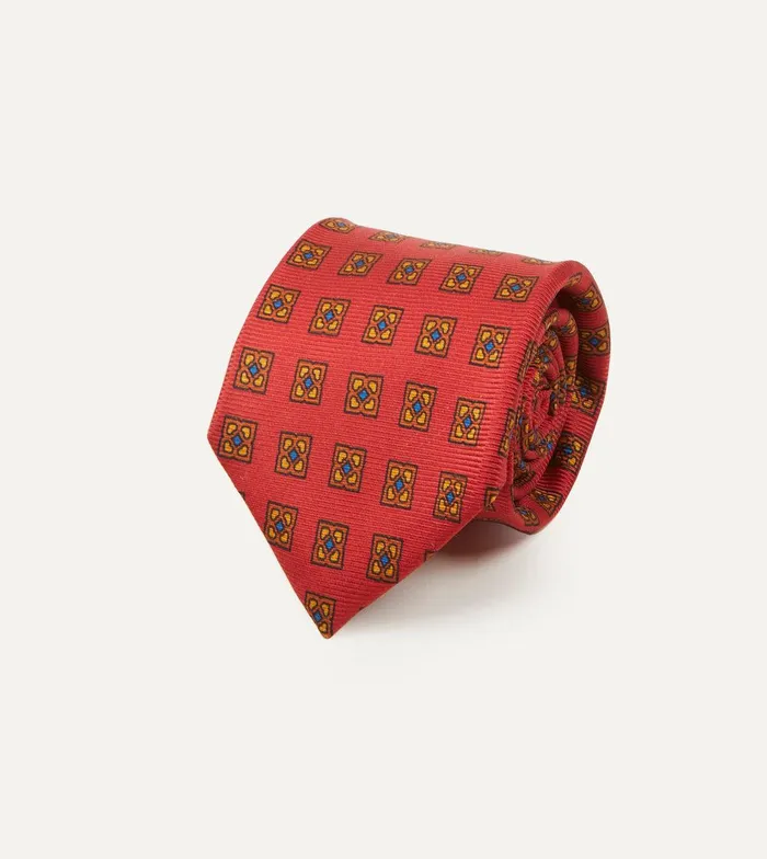 Drake039s Red And Green Diamond Medallion Print Madder Twill Silk Tie 8211 Ties
