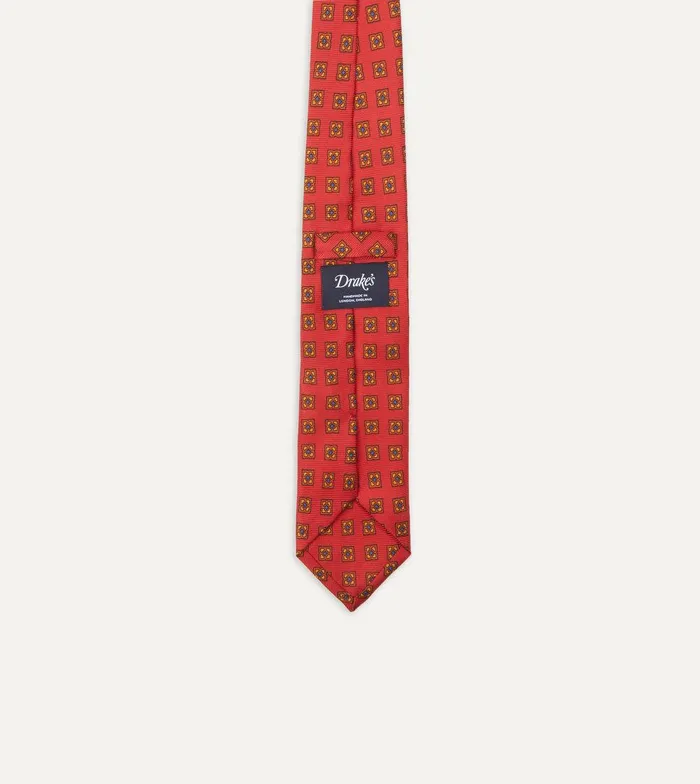 Drake039s Red And Green Diamond Medallion Print Madder Twill Silk Tie 8211 Ties