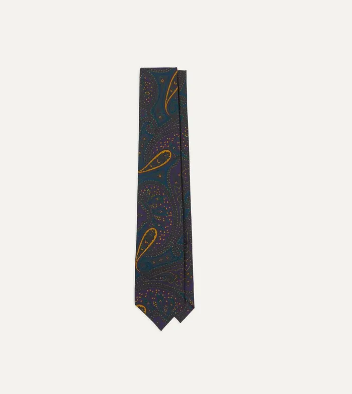 Drake039s Teal And Purple Large Paisley Print Madder Silk Self Tipped Tie 8211 Ties