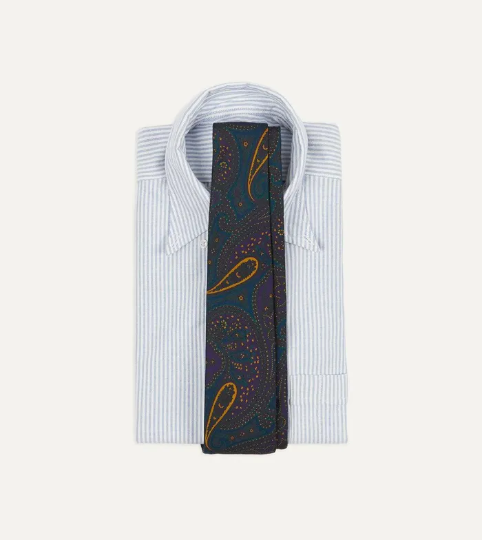 Drake039s Teal And Purple Large Paisley Print Madder Silk Self Tipped Tie 8211 Ties