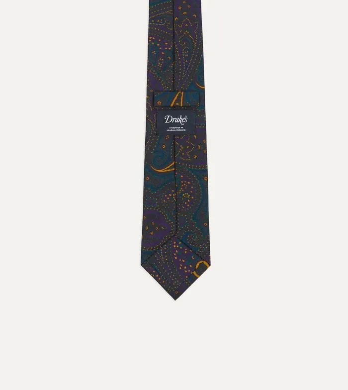 Drake039s Teal And Purple Large Paisley Print Madder Silk Self Tipped Tie 8211 Ties