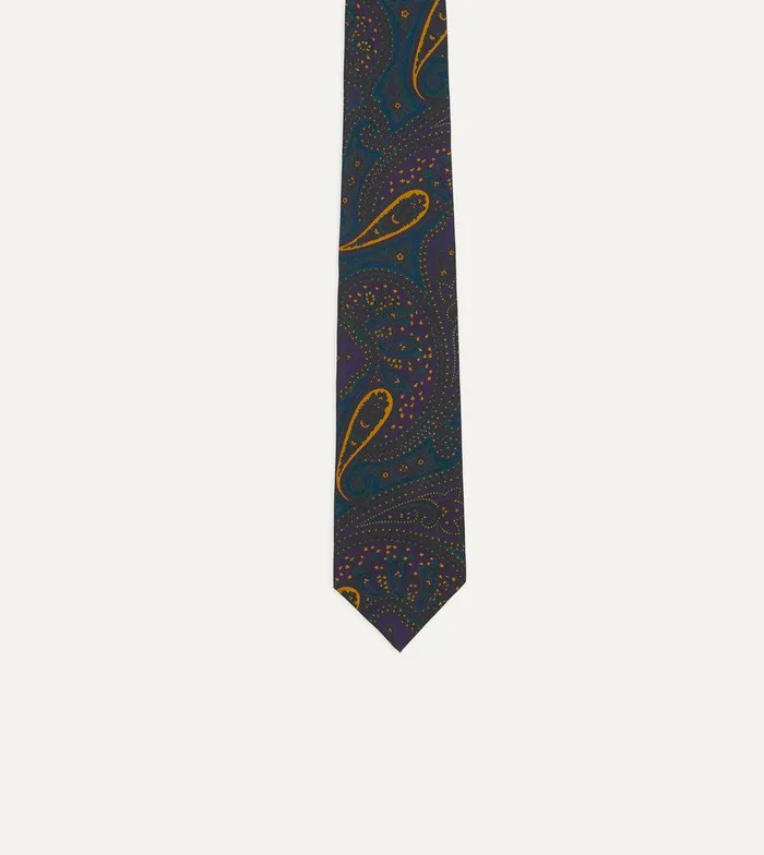Drake039s Teal And Purple Large Paisley Print Madder Silk Self Tipped Tie 8211 Ties