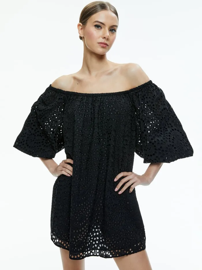 Dresses Women Alice Olivia Artemis Off The Shoulder Blouson Sleeve Mini Dress Black