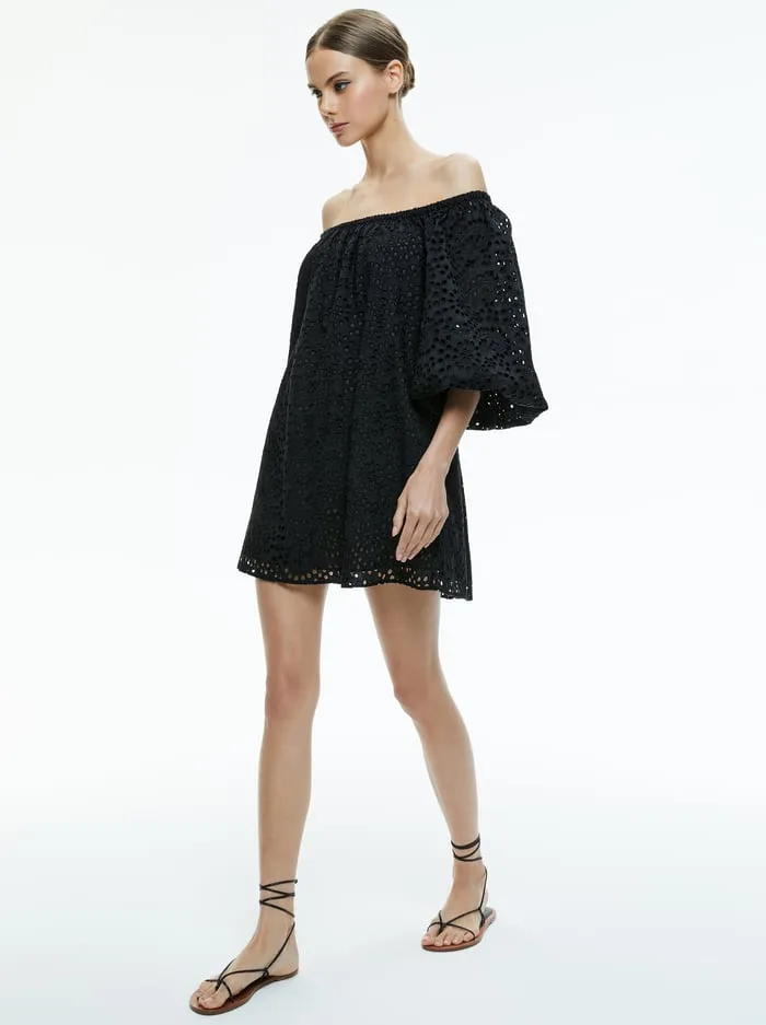 Dresses Women Alice Olivia Artemis Off The Shoulder Blouson Sleeve Mini Dress Black