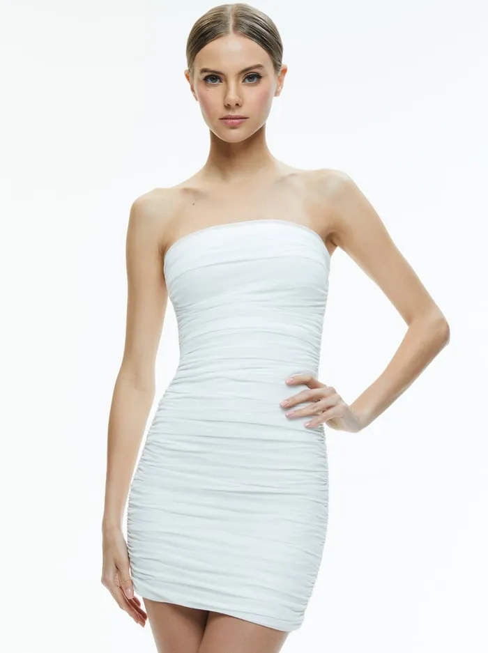 Dresses Women Alice Olivia Cruz Ruched Strapless Mini Dress Off White