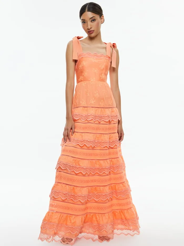 Dresses Women Alice Olivia Vega Sleeveless Tiered Maxi Dress Coral