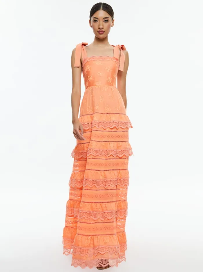 Dresses Women Alice Olivia Vega Sleeveless Tiered Maxi Dress Coral