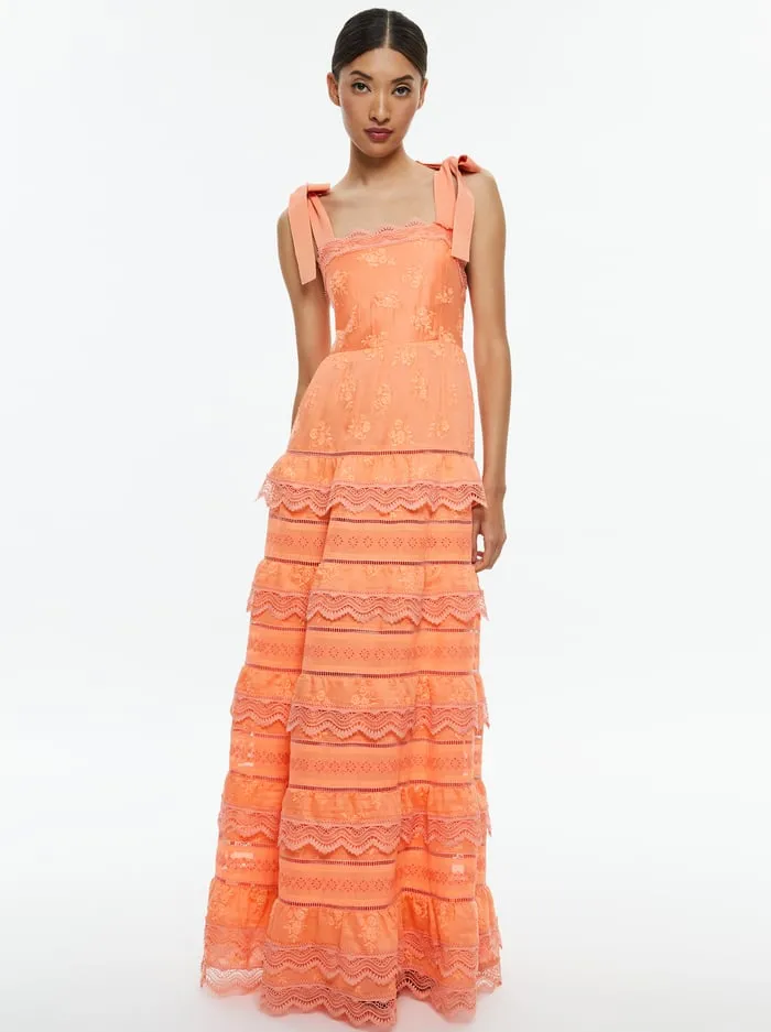 Dresses Women Alice Olivia Vega Sleeveless Tiered Maxi Dress Coral