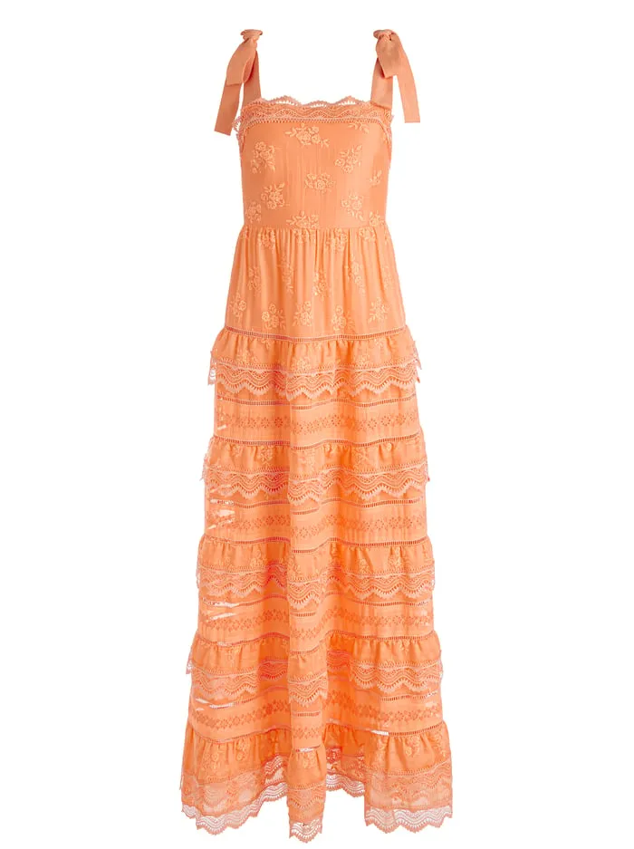 Dresses Women Alice Olivia Vega Sleeveless Tiered Maxi Dress Coral