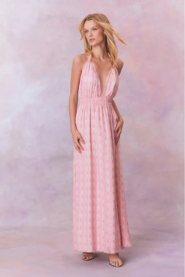 Dresses Women LoveShackFancy Love Fragrance Halter Maxi Dress Strawberry Macaroon