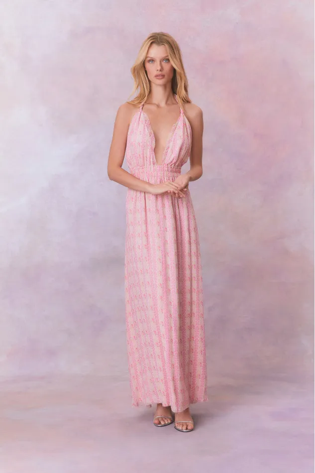 Dresses Women LoveShackFancy Love Fragrance Halter Maxi Dress Strawberry Macaroon