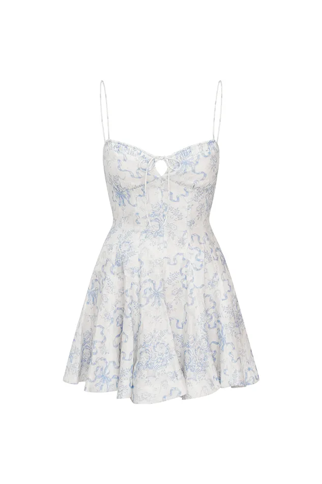 Dresses Women LoveShackFancy Shai Linen Bow Print Mini Dress Blissful Blue
