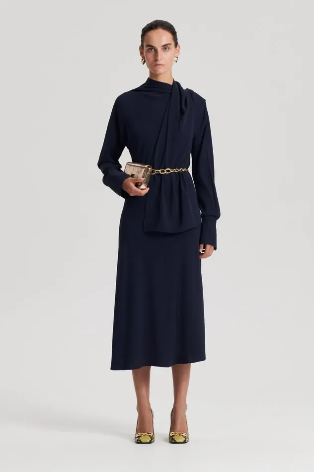 Dresses Women Scanlan Theodore CRAVAT DRESS Navy