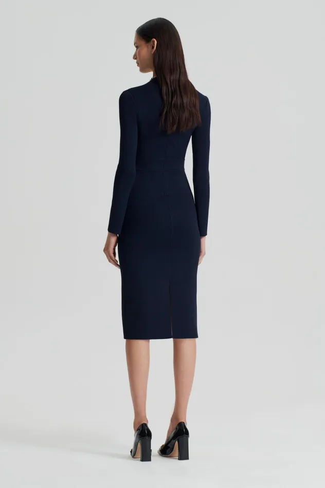 Dresses Women Scanlan Theodore CREPE KNIT LONG SLEEVE V NECK DRESS Navy Dresses Women Scanlan Theodore CREPE KNIT LONG SLEEVE V NECK DRESS Navy