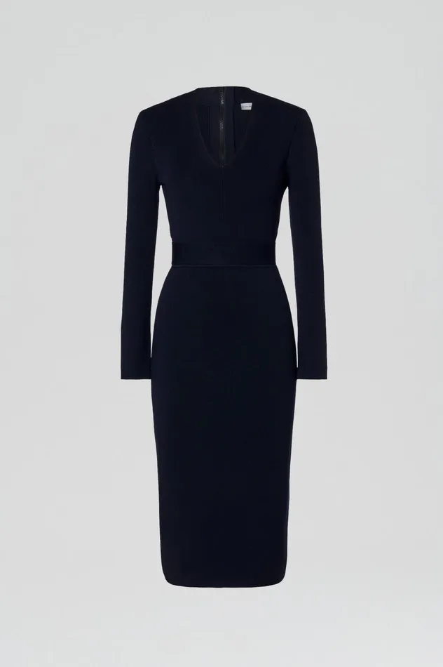 Dresses Women Scanlan Theodore CREPE KNIT LONG SLEEVE V NECK DRESS Navy Dresses Women Scanlan Theodore CREPE KNIT LONG SLEEVE V NECK DRESS Navy