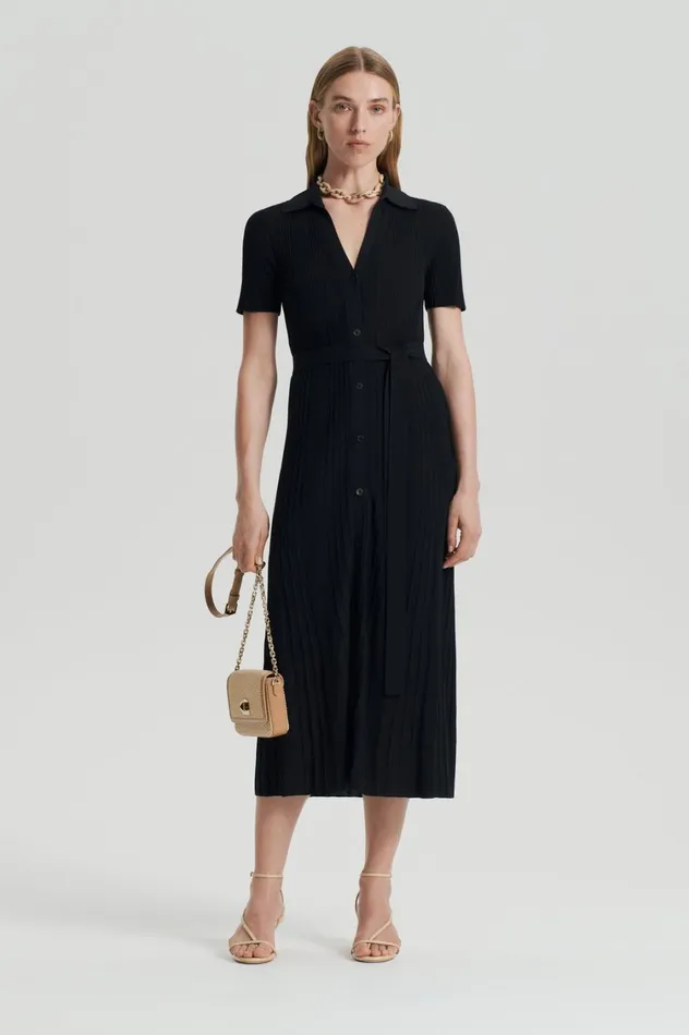 Dresses Women Scanlan Theodore PLEATED RIB PLACKET DRESS Black