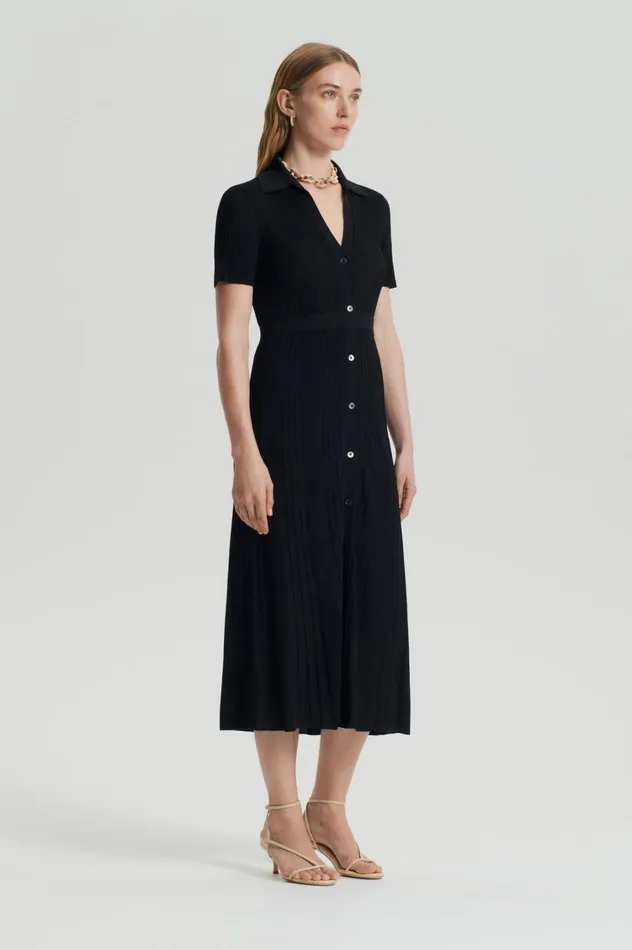 Dresses Women Scanlan Theodore PLEATED RIB PLACKET DRESS Black Dresses Women Scanlan Theodore PLEATED RIB PLACKET DRESS Black