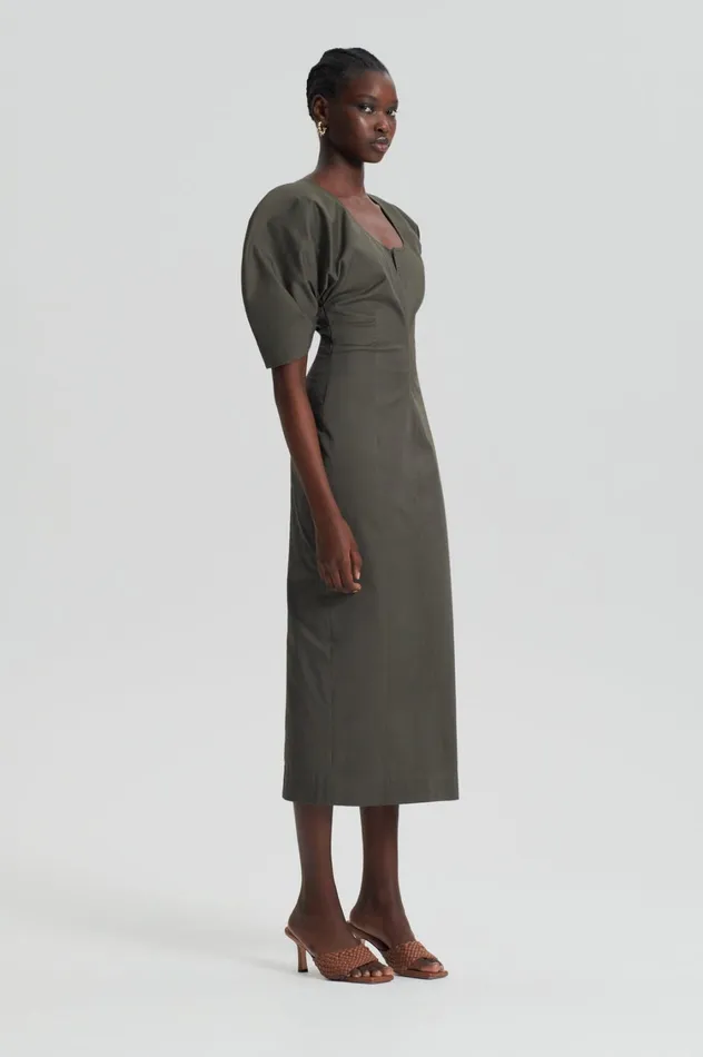 Dresses Women Scanlan Theodore SATEEN COTTON TAILORED DRESS Khaki Dresses Women Scanlan Theodore SATEEN COTTON TAILORED DRESS Khaki