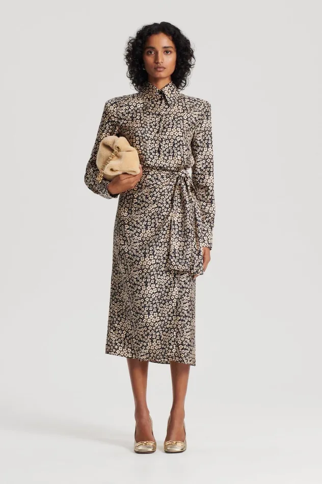 Dresses Women Scanlan Theodore SILK FLORAL WRAP DRESS Navy