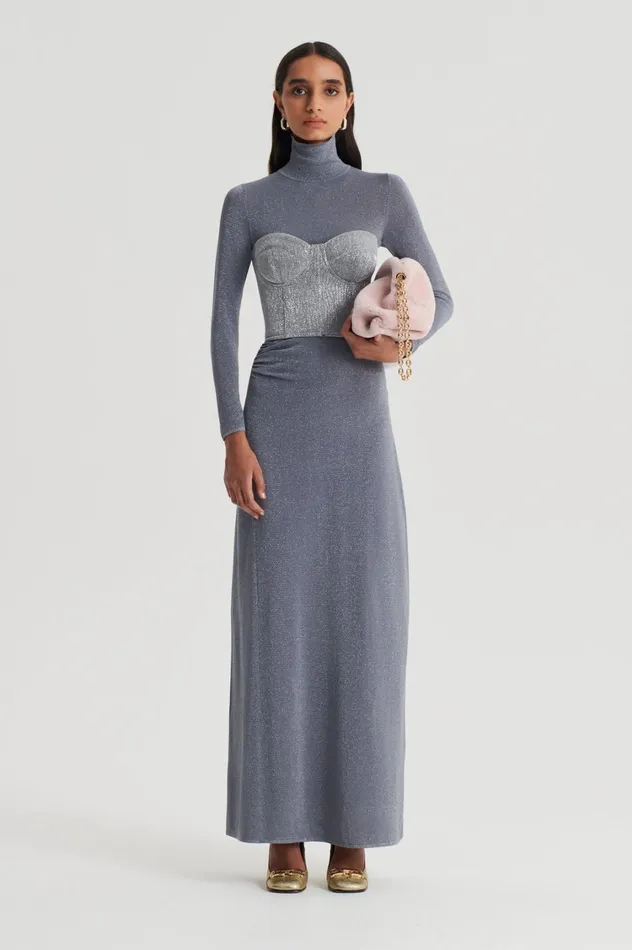 Dresses Women Scanlan Theodore SPARKLE GATHER DRESS Silver