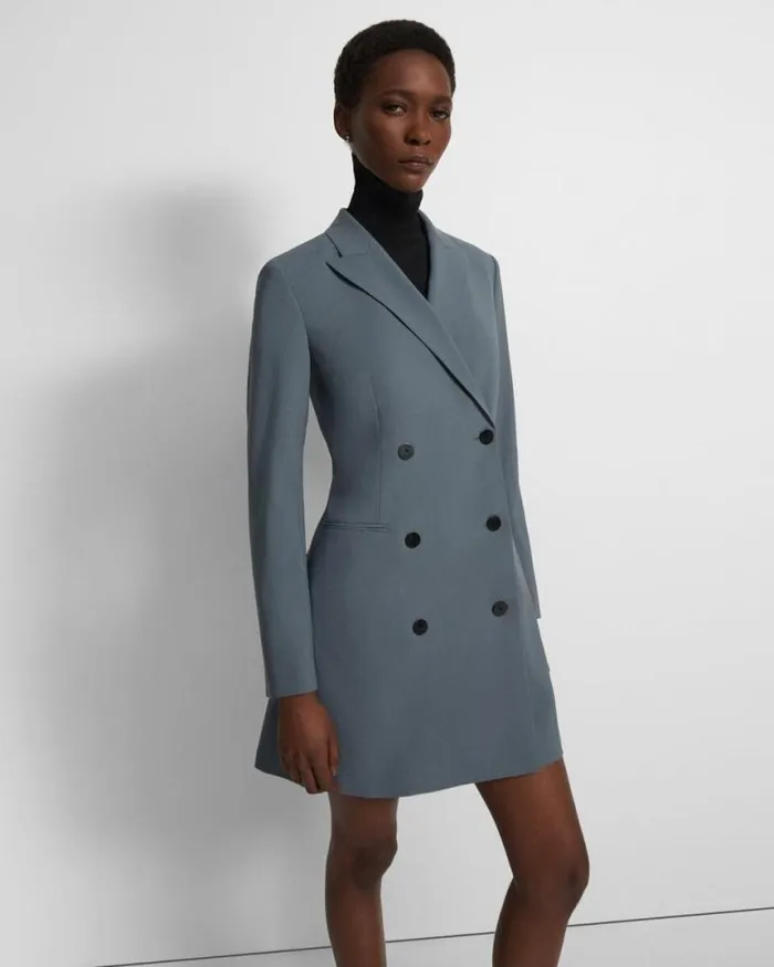 Dresses Women Theory DoubleBreasted Blazer Dress In Good Wool Blue Granite