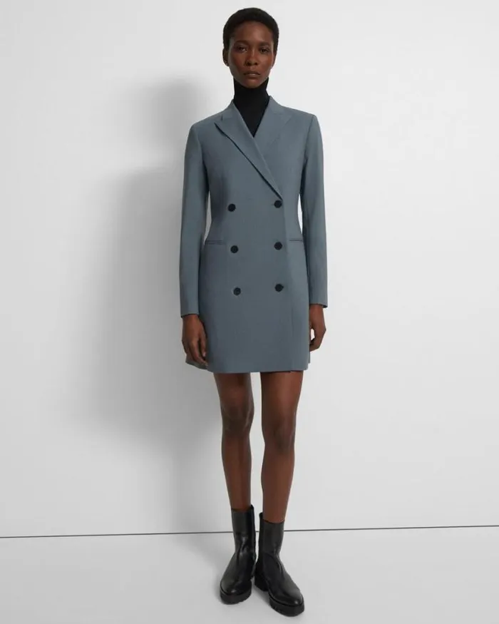Dresses Women Theory DoubleBreasted Blazer Dress In Good Wool Blue Granite