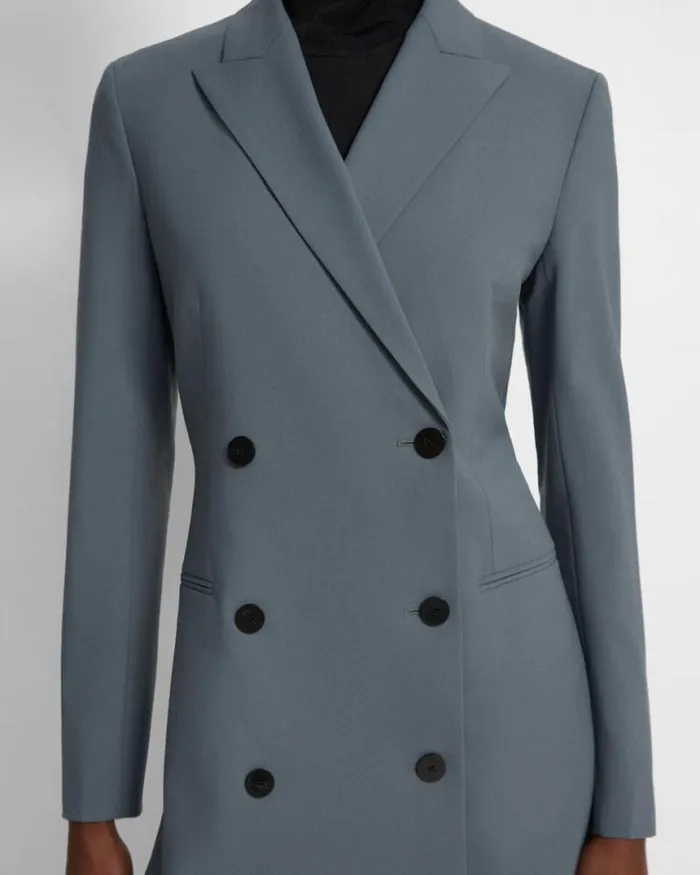 Dresses Women Theory DoubleBreasted Blazer Dress In Good Wool Blue Granite