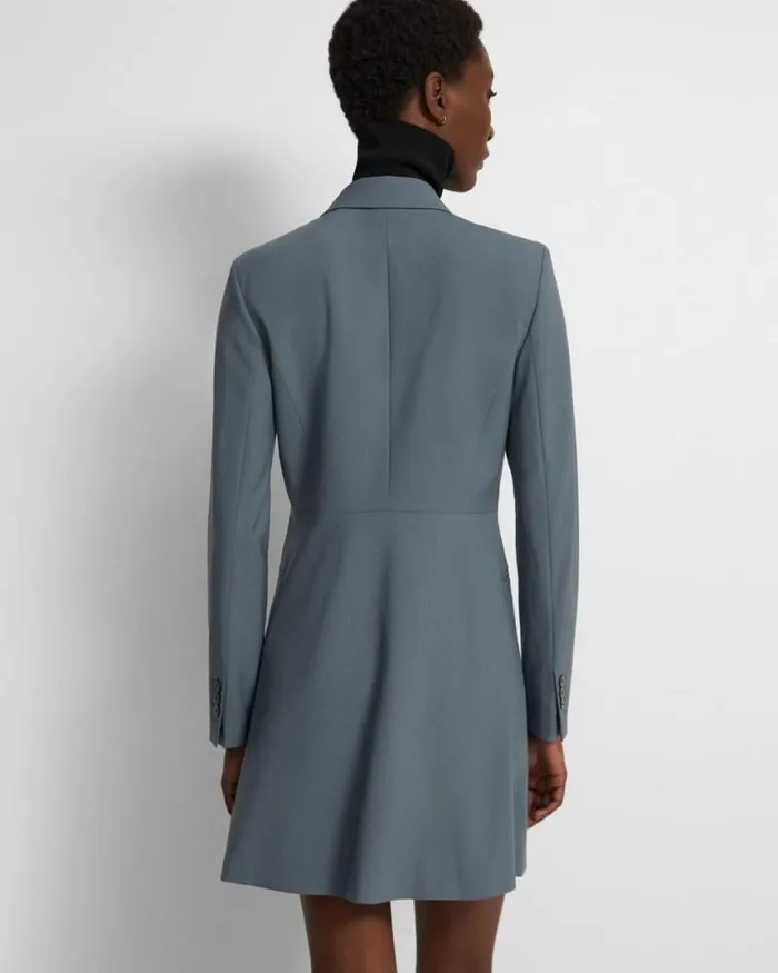 Dresses Women Theory DoubleBreasted Blazer Dress In Good Wool Blue Granite