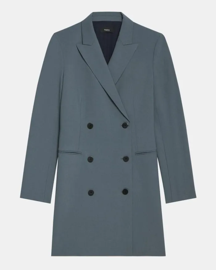 Dresses Women Theory DoubleBreasted Blazer Dress In Good Wool Blue Granite
