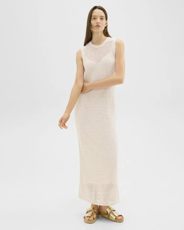 Dresses Women Theory Mesh Maxi Dress In LinenViscose Bone