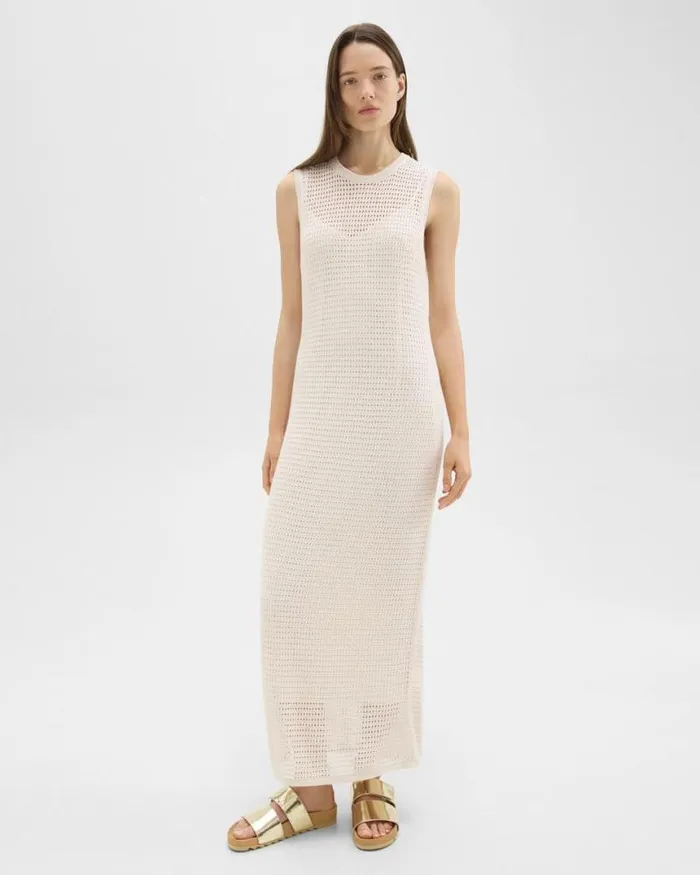 Dresses Women Theory Mesh Maxi Dress In LinenViscose Bone Dresses Women Theory Mesh Maxi Dress In LinenViscose Bone