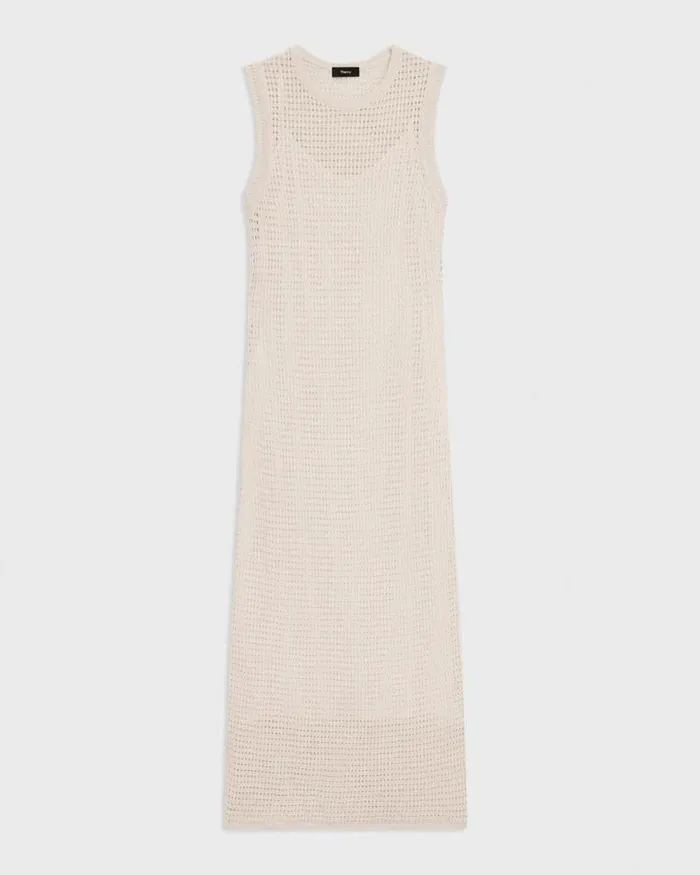 Dresses Women Theory Mesh Maxi Dress In LinenViscose Bone Dresses Women Theory Mesh Maxi Dress In LinenViscose Bone
