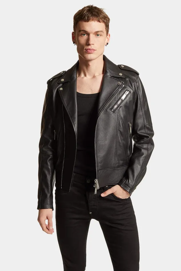 Dsquared2 Coats and Outerwear Kiodo Leather Jacket Black 8211 Men