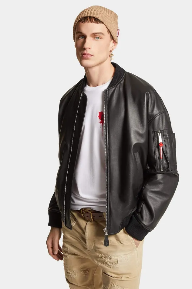 Dsquared2 Coats and Outerwear Leather Bomber Black 8211 Men